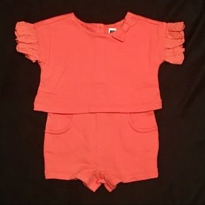 SOLD 🌸 Janie & Jack Coral Eyelet Shorts Romper